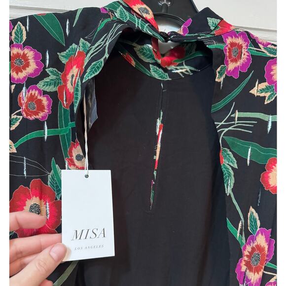 NWT Misa Los Angeles Black Floral Open Back Long Sleeve Maxi Dress Size S - Picture 14 of 16